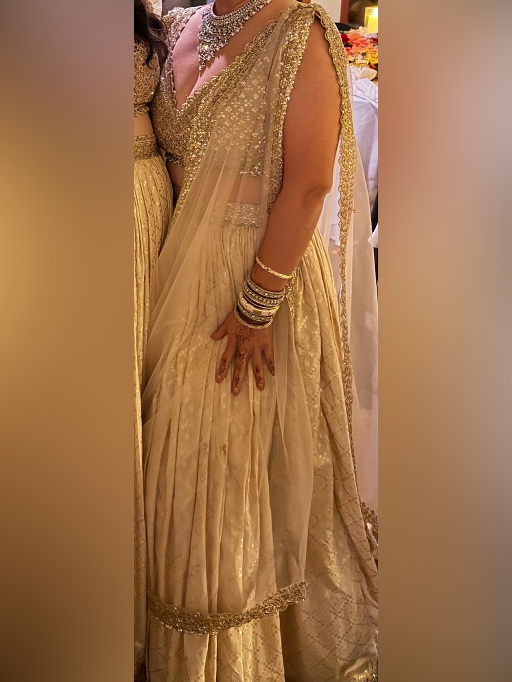Nude And Gold Embroidered Lehenga